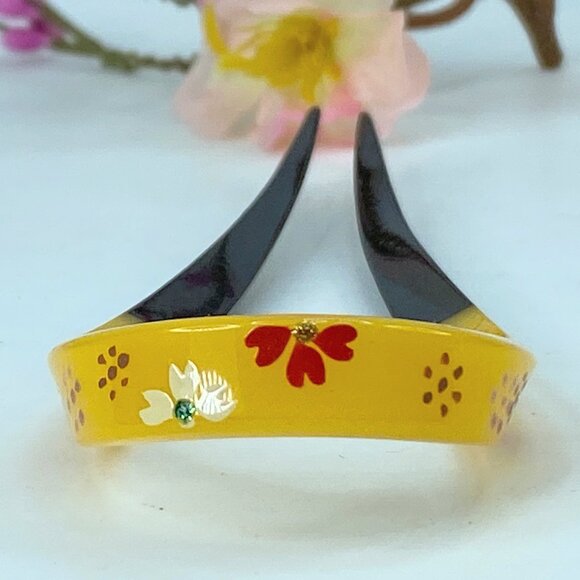 Kanzashi Hair Ornament With Red Plum Blossom Design With Green Accents GS522 main image 5